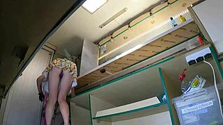 naughty boss sneaks peeks under her mini skirt panties at work voyeur style