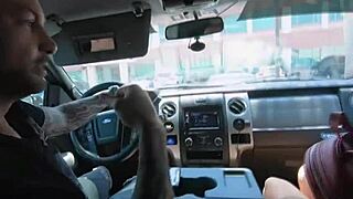 stella's blowing and bouncing on that driver's thick cock after her tattoo