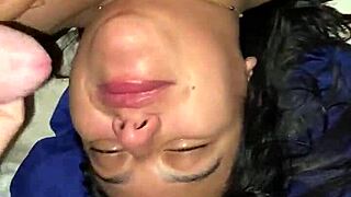 teen gets massive facial cumshot all over her glasses