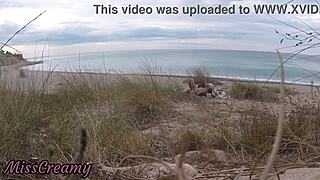 French Teacher Slut Caught Flashing on Nude Beach Gives Stranger Blowjob Cumshot Public