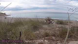 French Teacher Slut Caught Flashing on Nude Beach Gives Stranger Blowjob Cumshot Public