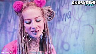 tattooed goth girl goes solo with double toy penetration, anal fingering to atm and pierced nipple play 🔥💦