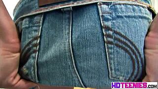 brooksskye teases pussy through jeans then bares small tits