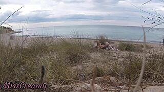 French Teacher Slut Caught Flashing on Nude Beach Gives Stranger Blowjob Cumshot Public