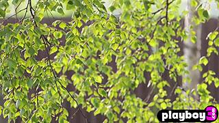 😍 petite russian katya clover strips naked outdoors, ripping clothes to show her small natural tits and pussy in nature 🌿