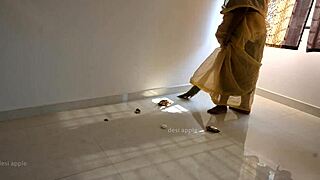 indian maid laughs and plays around with her cheeky devar at home