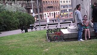 hey, imagine this cute teen getting fucked hard in a public city threesome orgy!