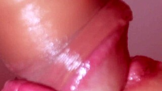 Korean girl learns first blowjob lesson on huge cock close up