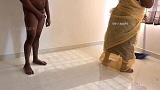 indian maid laughs and plays around with her cheeky devar at home