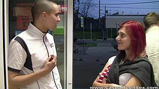 Casual Redhead Teen Quickie in Nylons Ends with Cum Swallow