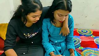 hey rahul's wild threesome 😏 his girlfriend and wife moan dirty on bed fucking rough together 🔥👅