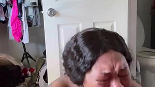 WOW EBONY SLUT GAGS ON MONSTER BBC WITH SLOPPY SPIT AND BALL LICKS!