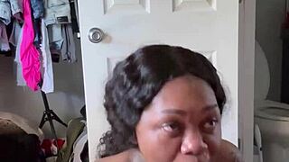 WOW EBONY SLUT GAGS ON MONSTER BBC WITH SLOPPY SPIT AND BALL LICKS!