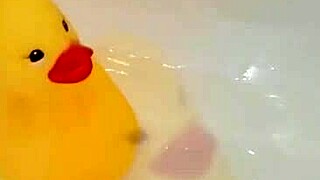 Mature Milf Fingers Pussy with Rubber Duck in Bathroom Fetish Play