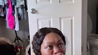 WOW EBONY SLUT GAGS ON MONSTER BBC WITH SLOPPY SPIT AND BALL LICKS!