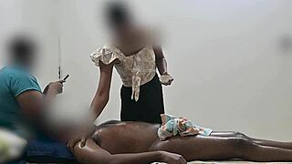 three guys flash cocks during group massage ending happy at spa