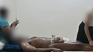 three guys flash cocks during group massage ending happy at spa