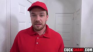 so there i was, cuck hubby glued to the action as his milf wife spreads wide for the pizza guys thick thrusts right on the couch