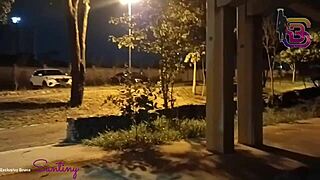 Big ass hottie strokes massive cock outdoors in public square handjob show