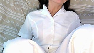 wanna fuck this nurse uniform latina teen in her house? she almost got caught