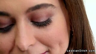 Beautiful brunette lesbian girlfriend licks hairy pussy to orgasm with cute friend