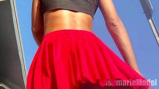 Wanna see this hairy latina slut flash pussy legs upskirt on public street?