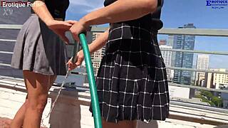 Erotique entertainment two amateur girls balcony barefoot footjobs big dick wet patio eric john