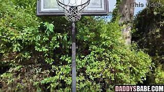 stepdaughter bounces basketball then rides stepdad's cock hard
