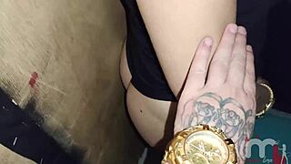 brunette teen sucks huge black cock at gloryhole swallows hot load