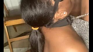 Thick ebony slut leashed in fishnets gets fucked 🍑💦