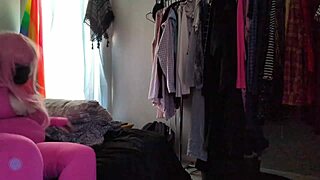 Chubby Ass Stretches Tight in Pink Bodysuit Leggings