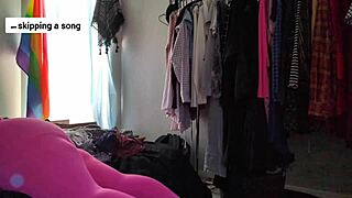 Chubby Ass Stretches Tight in Pink Bodysuit Leggings