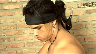 tranny tgirl showers cum while boyfriend creampies ass bent over bed fishnets