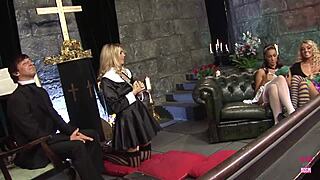 man these blonde brunette hotties spark a wild church orgy frenzy