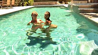Celeste Star and Brett Rossi Soak Pussy at Pool!
