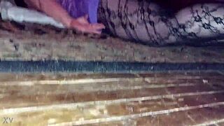 She grinds floor frantically chasing quick intense orgasm