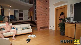 ever wonder what happens when you catch a shaved brunette seducing on the sofa?