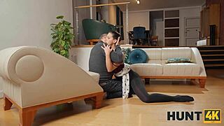 ever wonder what happens when you catch a shaved brunette seducing on the sofa?