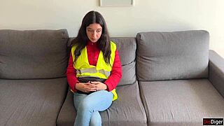 Bus conductor punishes cheating passenger with rough creampie sex