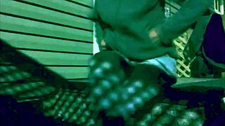 nighttime steps stretch reveals lattice-shadowed ass and legs in time-lapse glow