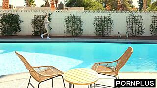 Amber Moore soaps her tight pussy before bending for big cock pounding