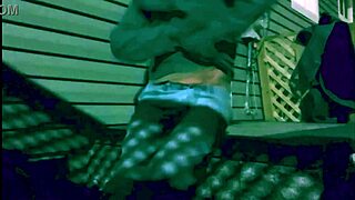 nighttime steps stretch reveals lattice-shadowed ass and legs in time-lapse glow