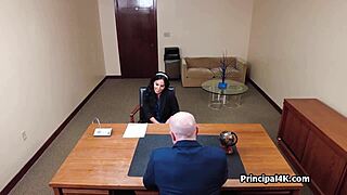 At work, the principal sneaks a ride on his mature teacher's juicy pussy in lingerie, total voyeur office thrill.