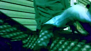 nighttime steps stretch reveals lattice-shadowed ass and legs in time-lapse glow