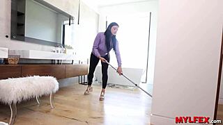 Perv StepSon Strokes Big Tits MILF Mom While She Cleans House