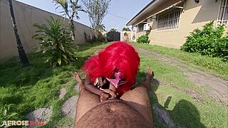 Ever wonder how that redhead African big ass slut takes cock in the backyard while her boyfriend searches?