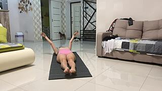 angie elif fingers shaved pussy post-yoga in bedroom bliss