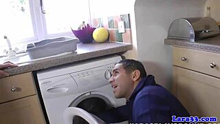 cheeky plumber pipes english milf bent over in stockings and heels