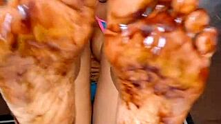 busty big ass stepmom gives footjob fetish then squirts juicy pussy