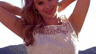 jillian janson fingers her natural tits pussy to cum outdoors in nature